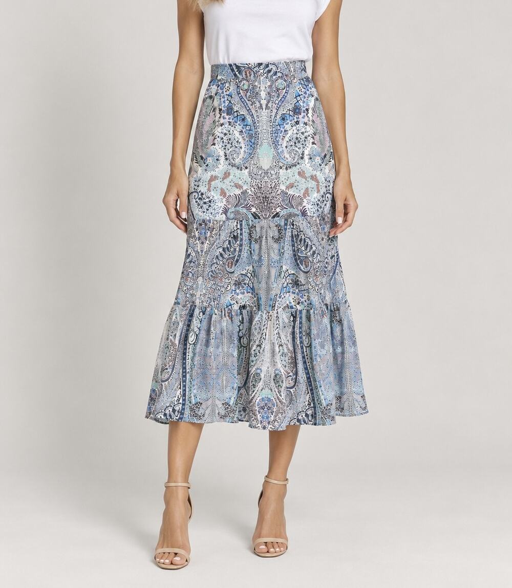 ba&sh Bahia Paisley Print Tiered Midi Maxi Skirt Womens XS Blue Boho